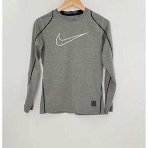 Nike Pro Fitted Training Long Sleeve Top Gray Kids L Large Activewear See Photos
